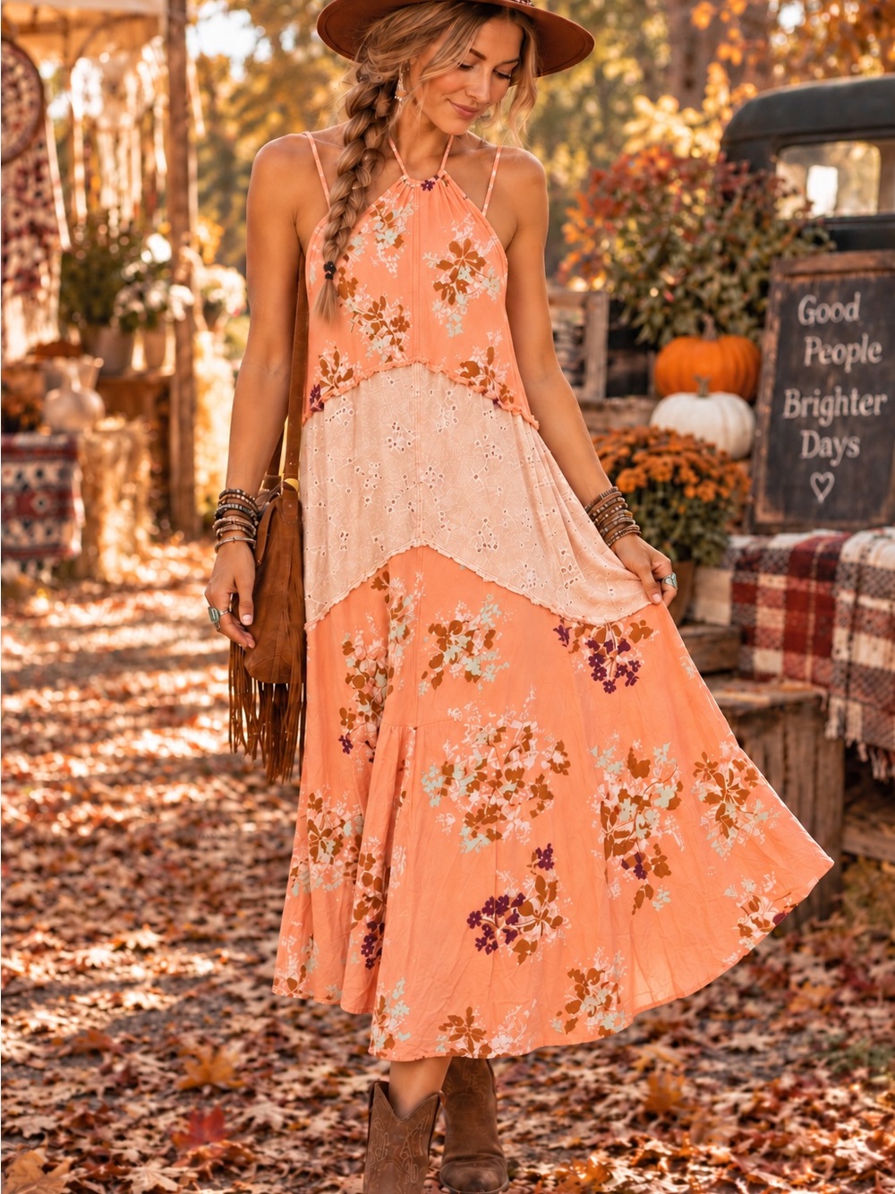 Intimately Free People Rayon Boho Floral Halter Maxi Dress Size S
